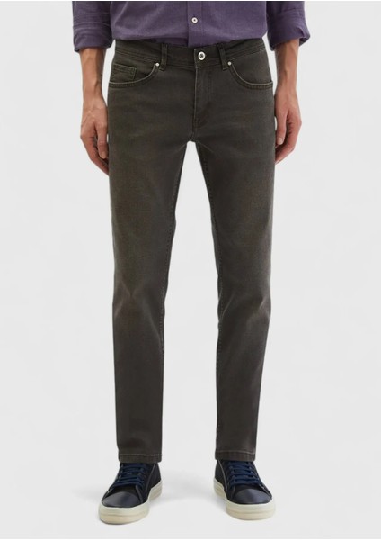 Kahverengi Düz Slim Fit Denim Pamuk Karışımlı Pantolon fiyatları