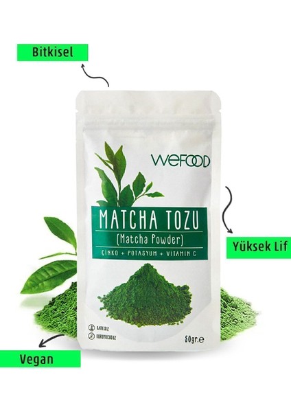 Matcha Tozu 50 gr %100 Doğal Katkısız Koruyucusuz Antioksidan Vitamin ve Mineral Kaynağı