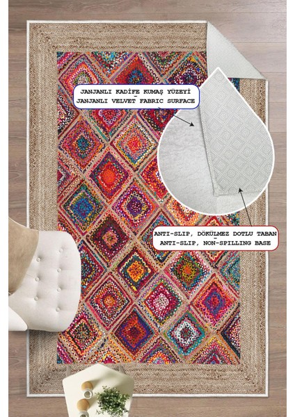 Dijital Baskılı Dekoratif Kaymaz Taban Yıkanabilir Kilim Desen Halı Salon Halısı Yolluk Mutfak Halısı