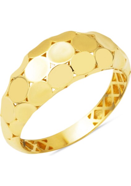 14 Ayar Yuvarlak Desenli Altın Yüzük