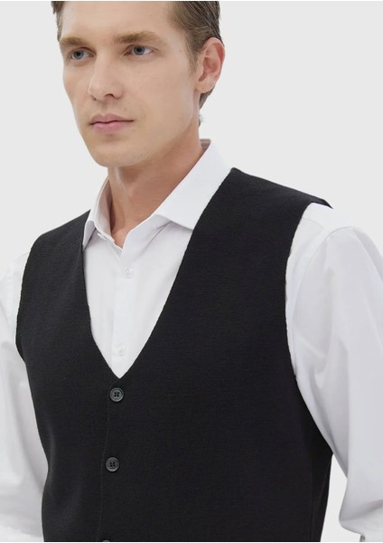 Siyah Regular Fit V Yaka Casual Örme Triko Yelek modelleri