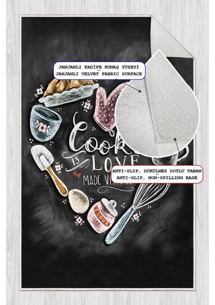 Dijital Baskılı Dekoratif Kaymaz Taban Yıkanabilir Cooking Love Halı Mutfak Halısı Yolluk Salon Halısı fiyatları
