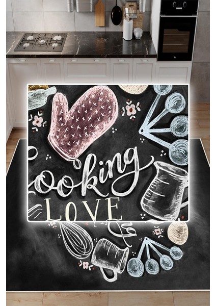 Dijital Baskılı Dekoratif Kaymaz Taban Yıkanabilir Cooking Love Halı Mutfak Halısı Yolluk Salon Halısı modelleri