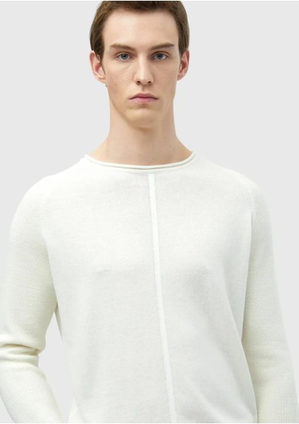 Ekru Bisiklet Yaka Jakarlı Yün Karışımlı Triko Kazak modelleri