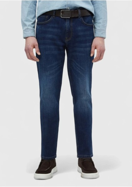 Lacivert Düz Slim Fit Denim Pamuk Karışımlı Pantolon fiyatları