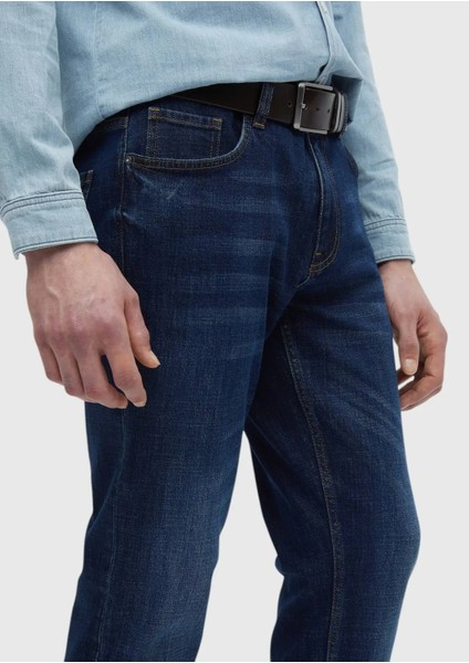 Lacivert Düz Slim Fit Denim Pamuk Karışımlı Pantolon fırsatları