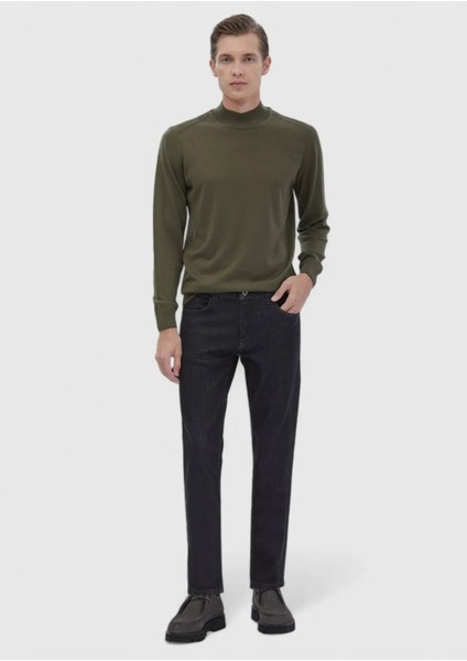 Haki Bato Yaka Düz Örgü Yün Karışımlı Triko Kazak fiyatları