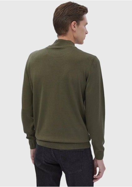 Haki Bato Yaka Düz Örgü Yün Karışımlı Triko Kazak indirimleri