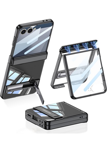 Samsung Galaxy Z Flip 7 Kılıf Kamera Korumalı Şeffaf Tasarımlı LEGO Standlı Kapak