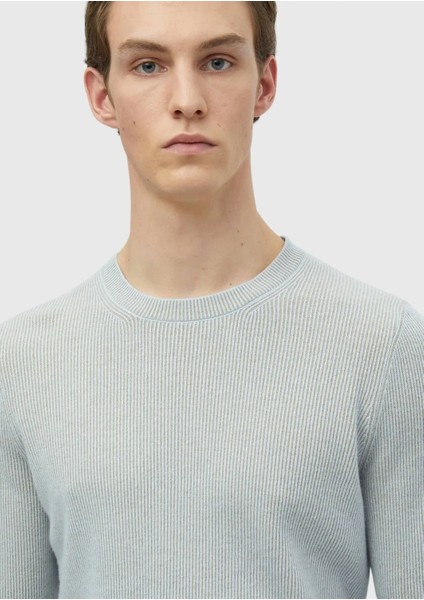 Açık Mavi Bisiklet Yaka Düz Örgü Yün Karışımlı Triko Kazak modelleri