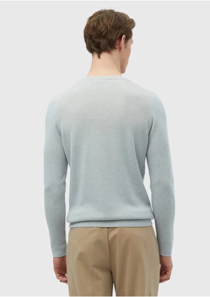 Açık Mavi Bisiklet Yaka Düz Örgü Yün Karışımlı Triko Kazak indirimleri