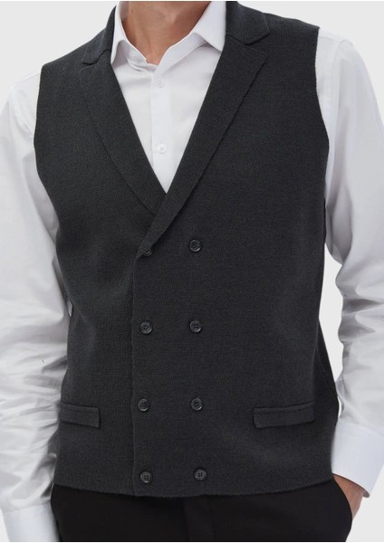 Antrasit Regular Fit Kelebek Yaka Casual Örme Triko Yelek indirimleri