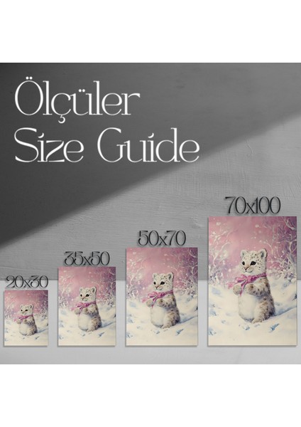 Pembe Kış Karında Sevimli Kar Leoparı Yavrusu Tablosu modelleri