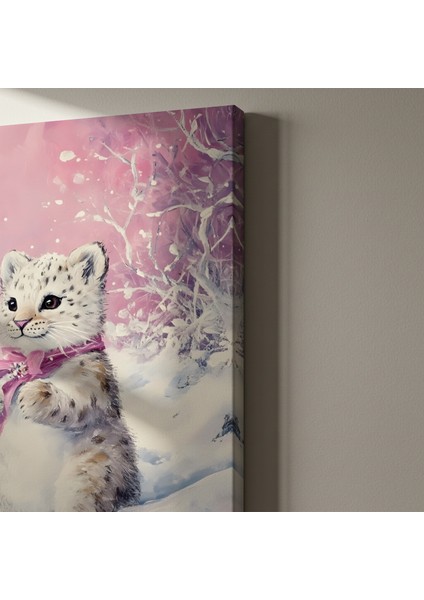 Pembe Kış Karında Sevimli Kar Leoparı Yavrusu Tablosu indirimleri