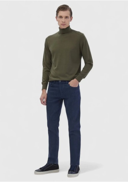 Mavi Düz Slim Fit Denim Pamuk Karışımlı Pantolon