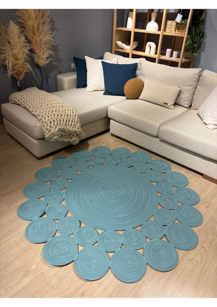 Papatya Hasır Jüt Çiçek Desenli Kilim Halı