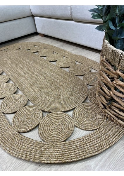 Cookie Jüt Hasırlı El Örgüsü Kilim