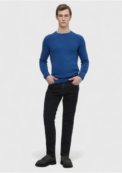 Siyah Düz Slim Fit Denim Pamuk Karışımlı Pantolon