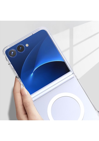Samsung Galaxy Z Flip 7 Kılıf Magsafe Şarj Özellikli Şeffaf Kamera Çerçeveli Porto Kapak modelleri