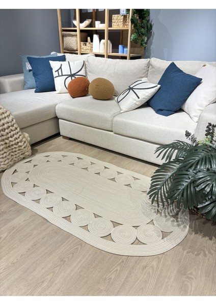 Krem Jüt Hasırlı El Örgüsü Kilim indirimleri