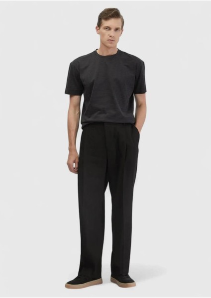 Siyah Çizgili Bisiklet Yaka %100 Pamuk T-Shirt fiyatları