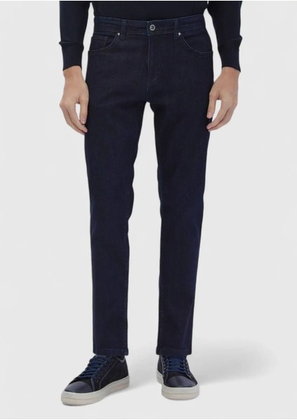 Lacivert Düz Slim Fit Denim Pamuk Karışımlı Pantolon fiyatları