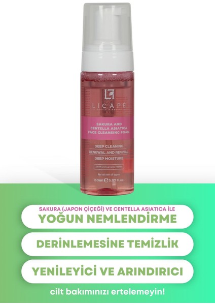 Yüz Temizleme Köpüğü 150 ml Centella ve Sakura Ekstraktlı Tüm Cilt Tiplerine Uygun Günlük Arındırıcı modelleri
