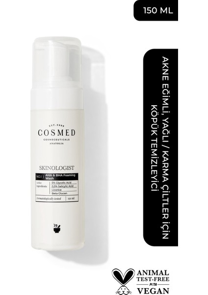 Skinologist Köpük Temizleyici - Yağlı ve Karma Ciltler için Ton Eşitleyici, AHA ve BHA İçeren, 150 ml fiyatları