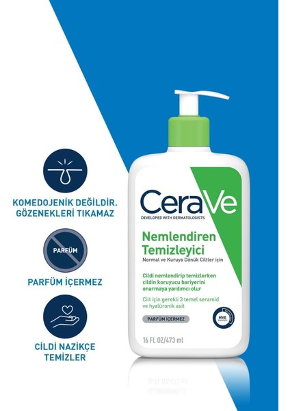 Krem Temizleyici - Kuru ve Normal Ciltler İçin Nazik Nemlendirme ve Cilt Bariyerini Güçlendirme, 473 ml