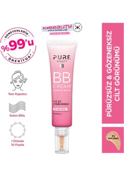 BB Krem SPF50 PA+++ - Doğal Yüksek Kapatıcılık ve Mavi Işık Koruması ile Tüm Cilt Tiplerine Uygun, Camellia Japonica Özlü, 30 ml