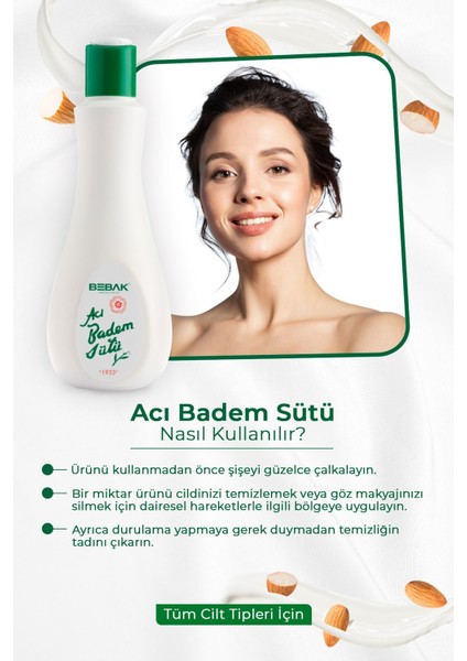 Yüz Temizleme Sütü - Tüm Cilt Tipleri için Arındırıcı ve Besleyici Bakım, Badem Yağı ile Makyaj Temizleme, 215 ml