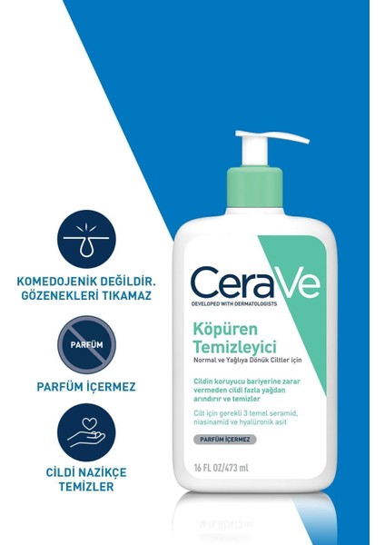 Köpüren Temizleyici Jel - Yağlı ve Normal Ciltler İçin, Hyaluronik Asit ve Seramid ile Zenginleştirilmiştir, 473 ml fırsatları