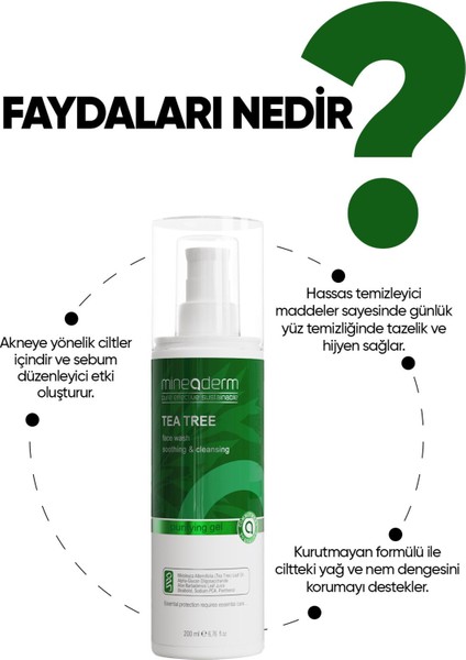 Yüz Yıkama Jeli - Tüm Cilt Tipleri için Leke , Çay Ağacı Özlü Derin Temizlik, 200 ml