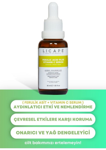 C Vitamini ve Ferulik Asit İçeren Aydınlatıcı Nemlendirici Serum 30 ml Karma Ciltler İçin