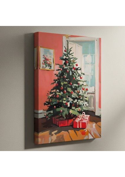 Kırmızı Süslerle Süslenmiş Noel Ağacı Tablosu