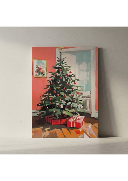 Kırmızı Süslerle Süslenmiş Noel Ağacı Tablosu fiyatları