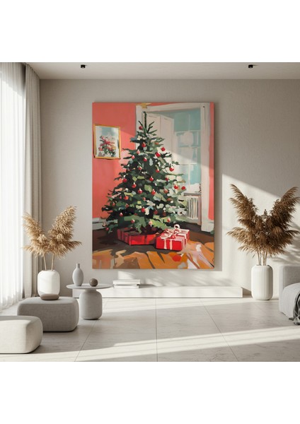 Kırmızı Süslerle Süslenmiş Noel Ağacı Tablosu fırsatları