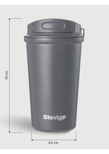 4 Work Flip Open Coffee Mug Çelik Termos 400 ml Grey ST-251