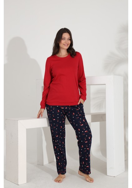 %100 Pamuk Uzun Kol Manşetli Cepli Kadın Pijama Takımı 98515-516 modelleri