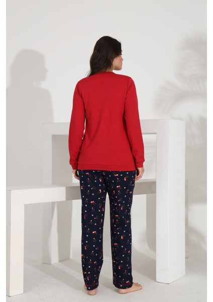 %100 Pamuk Uzun Kol Manşetli Cepli Kadın Pijama Takımı 98515-516 indirimleri
