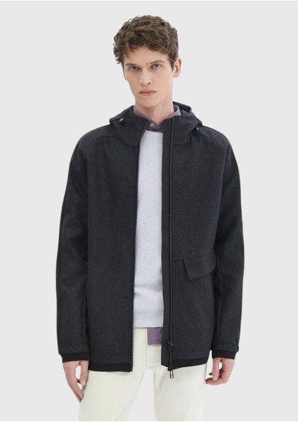 Koyu Gri Regular Fit Kapüşonlu Denim Dokuma Mont modelleri