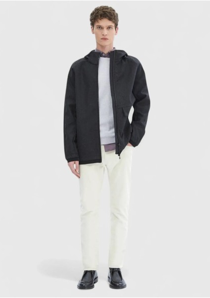 Koyu Gri Regular Fit Kapüşonlu Denim Dokuma Mont fırsatları