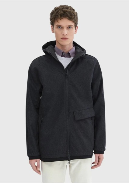 Koyu Gri Regular Fit Kapüşonlu Denim Dokuma Mont indirimleri