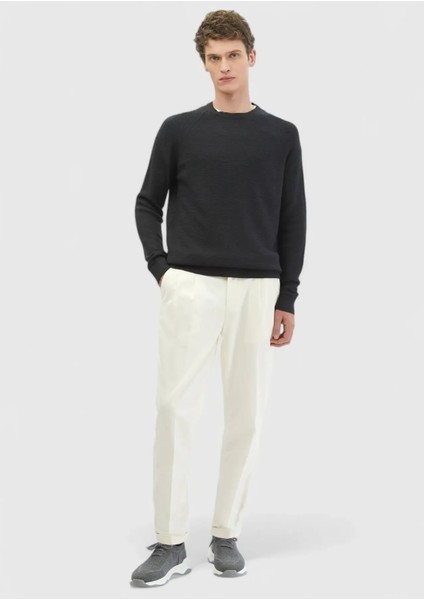 Antrasit Bisiklet Yaka Jakarlı Yün Karışımlı Triko Kazak fiyatları