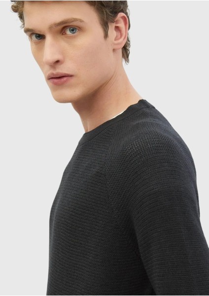 Antrasit Bisiklet Yaka Jakarlı Yün Karışımlı Triko Kazak modelleri