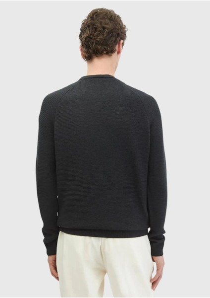 Antrasit Bisiklet Yaka Jakarlı Yün Karışımlı Triko Kazak indirimleri