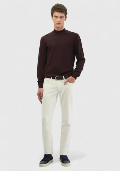 Bordo Bato Yaka Düz Örgü Yün Karışımlı Triko Kazak fiyatları