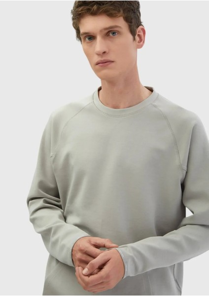 Açık Gri Bisiklet Yaka Düz Sweatshırt modelleri