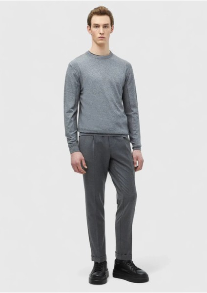 Gri Bisiklet Yaka Jakarlı Yün Karışımlı Triko Kazak modelleri