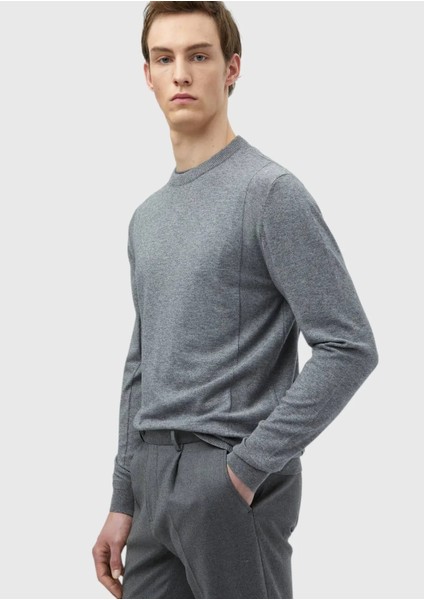 Gri Bisiklet Yaka Jakarlı Yün Karışımlı Triko Kazak fırsatları